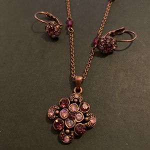 Necklace and earring set plum/pink